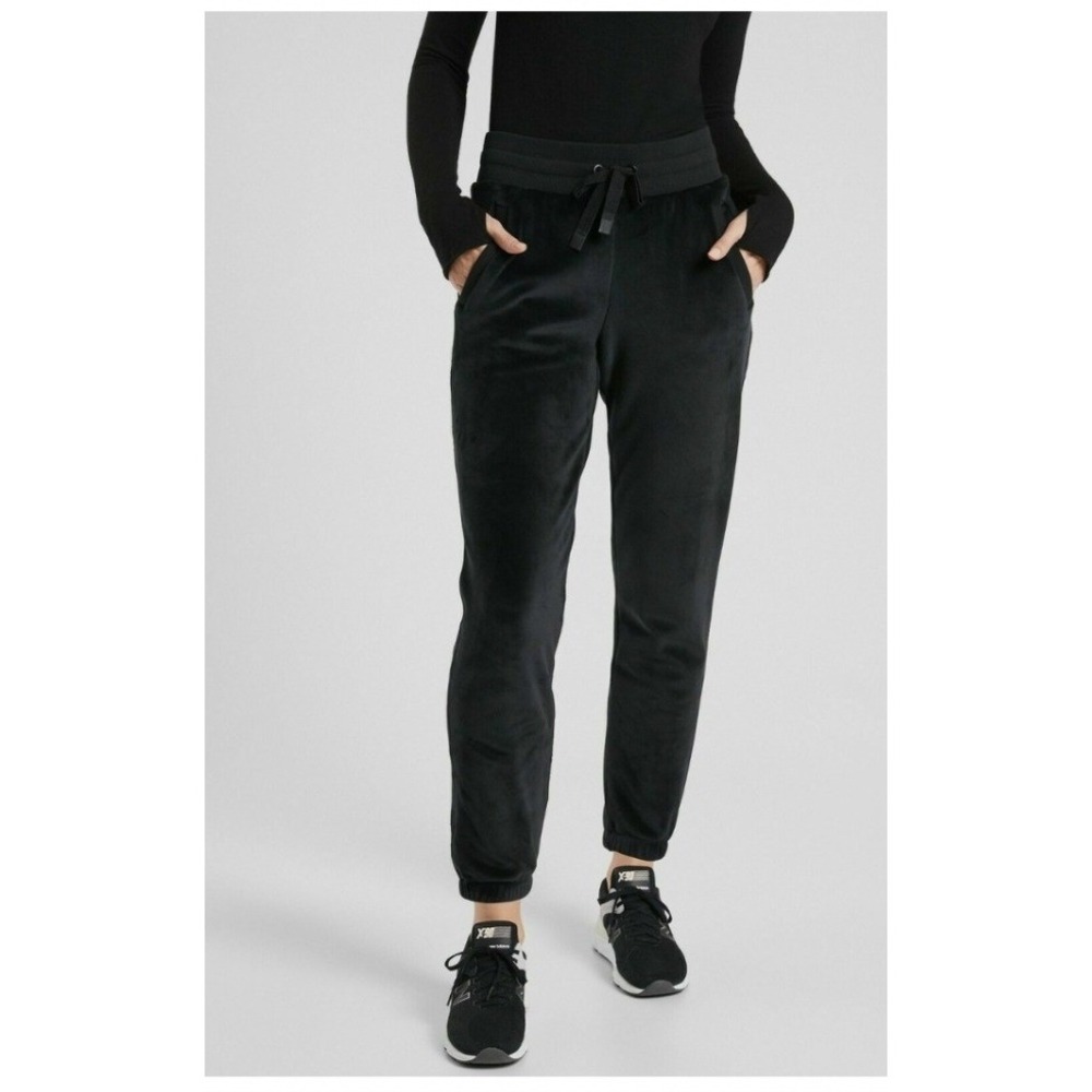 Athleta Black Velour Cozy‎ Karma Jogger Pants Mid Rise Womens Size Large